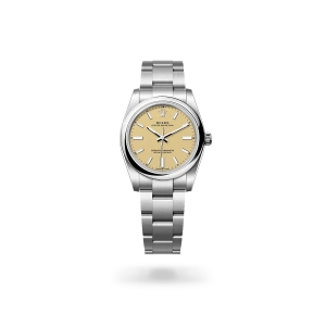 Rolex Oyster Perpetual 34 in Oystersteel with a beige dial, domed  bezel, and Oyster bracelet - Crisson