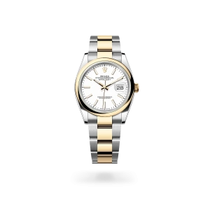 Rolex Datejust 36 in Oystersteel and yellow gold with a white dial, domed bezel, and Oyster bracelet - Crisson