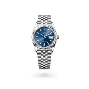Rolex Datejust 36 in Oystersteel and white gold with a Bright blue dial, fluted bezel, and Jubilee bracelet, m126234-0017 - Crisson