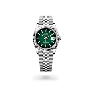 Rolex Datejust 36 in Oystersteel and white gold with a Green ombré dial, fluted bezel, and Jubilee bracelet, m126234-0059 - Crisson