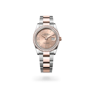 Rolex Datejust 36 in Oystersteel, Everose gold and diamonds with a rosé-colour dial with diamonds, bezel with diamonds, and Oyster bracelet - Crisson