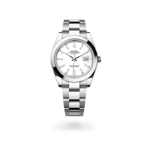 Rolex Datejust 41 in Oystersteel with a white dial, smooth bezel, and Oyster bracelet - Crisson