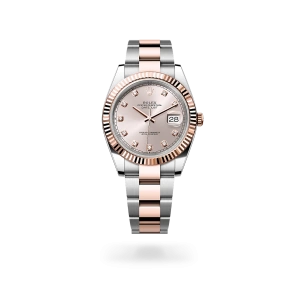 Rolex Datejust 41 in Oystersteel and Everose gold with a sundust dial with diamonds, fluted bezel, and Oyster bracelet - Crisson