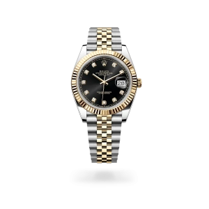 Rolex Datejust 41 in Oystersteel and yellow gold with a Bright black dial set with diamonds, fluted bezel, and Oyster bracelet, m126333-0006 - Crisson