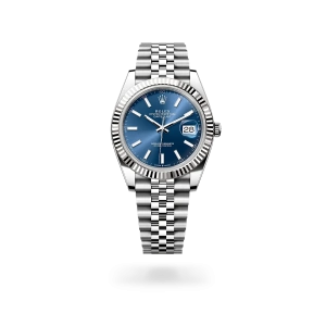 Rolex Datejust 41 in Oystersteel and white gold with a bright blue dial, fluted bezel, and Jubilee bracelet - Crisson