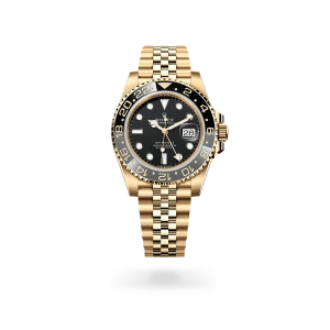 Rolex GMT-Master II in yellow gold with a black dial, bidirectional rotatable 24-hour graduated  bezel, and Jubilee bracelet - Crisson