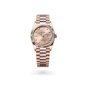 Rolex Day-Date 36 in Everose gold, rosé-colour dial with diamonds, fluted bezel, and President bracelet - Crisson