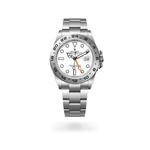 Rolex Explorer II in Oystersteel with a white dial, fixed bezel, and Oystersteel bracelet - Crisson