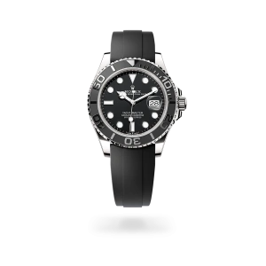 Rolex Yacht-Master 42 in white gold with a black dial, matt black Cerachrom insert in ceramic bezel, and Oysterflex bracelet - Crisson