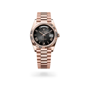 Rolex Day-Date 40 in Everose gold with a Slate ombré dial, fluted bezel, and President bracelet - Crisson