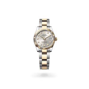 Rolex Datejust 31 in Oystersteel and yellow gold with a silver dial with diamonds, fluted bezel, and Oyster bracelet - Crisson