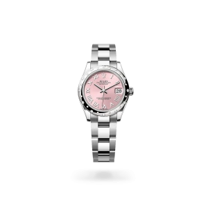 Rolex Datejust 31 in Oystersteel, white gold and diamonds with a pink dial, bezel with diamonds, and Oyster bracelet - Crisson