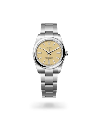 Rolex Oyster Perpetual 34 in Oystersteel with a beige dial, domed  bezel, and Oyster bracelet - Crisson