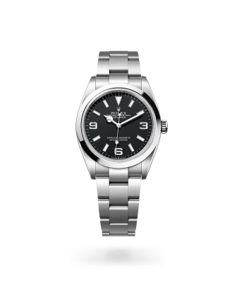 Rolex Explorer 36 in Oystersteel with a white dial, smooth bezel, and Oyster bracelet - Crisson
