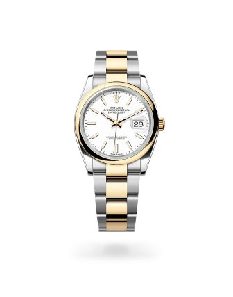 Rolex Datejust 36 in Oystersteel and yellow gold with a white dial, domed bezel, and Oyster bracelet - Crisson