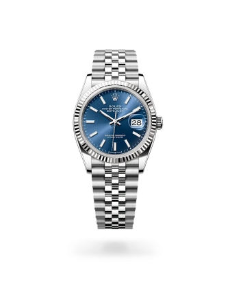 Rolex Datejust 36 in Oystersteel and white gold with a Bright blue dial, fluted bezel, and Jubilee bracelet, m126234-0017 - Crisson