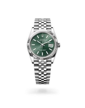 Rolex Datejust 36 in Oystersteel and white gold with a mint green dial, fluted bezel, and Jubilee bracelet - Crisson