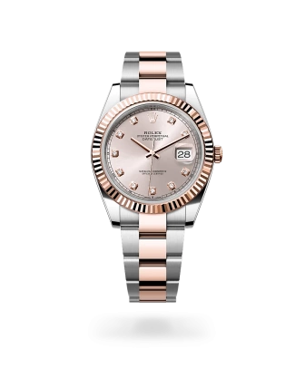 Rolex Datejust 41 in Oystersteel and Everose gold with a sundust dial with diamonds, fluted bezel, and Oyster bracelet - Crisson