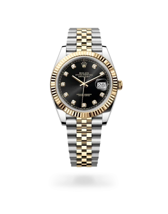 Rolex Datejust 41 in Oystersteel and yellow gold with a Bright black dial set with diamonds, fluted bezel, and Oyster bracelet, m126333-0006 - Crisson