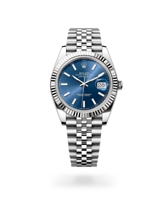 Rolex Datejust 41 in Oystersteel and white gold with a bright blue dial, fluted bezel, and Jubilee bracelet - Crisson