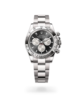 Rolex Cosmograph Daytona in white gold with black and steel dial, fixed bezel, and Oyster bracelet - Crisson