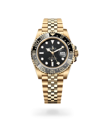 Rolex GMT-Master II in yellow gold with a black dial, bidirectional rotatable 24-hour graduated  bezel, and Jubilee bracelet - Crisson