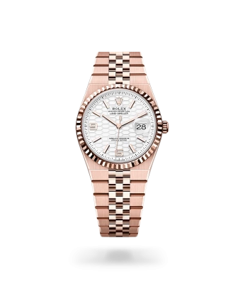 Rolex Land-Dweller 36 in Everose gold with an intense white dial, fluted bezel, and flat Jubilee bracelet - Crisson