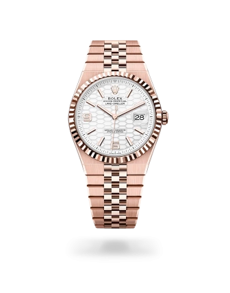 Rolex Land-Dweller 40 in Everose gold with an Intense white dial, fluted bezel, and flat Jubilee bracelet - Crisson