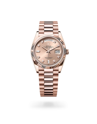 Rolex Day-Date 36 in Everose gold, rosé-colour dial with diamonds, fluted bezel, and President bracelet - Crisson