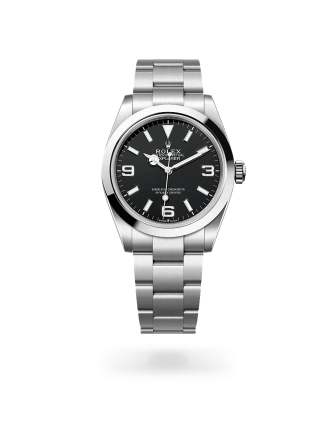 Rolex Explorer 40 in Oystersteel with a black dial, smooth bezel, and Oyster bracelet - Crisson