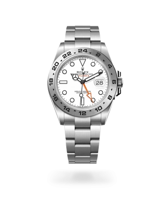Rolex Explorer II in Oystersteel with a white dial, fixed bezel, and Oystersteel bracelet - Crisson