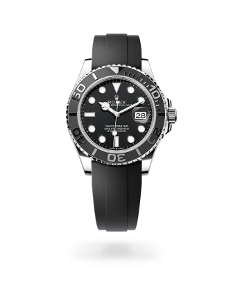 Rolex Yacht-Master 42 in white gold with a black dial, matt black Cerachrom insert in ceramic bezel, and Oysterflex bracelet - Crisson