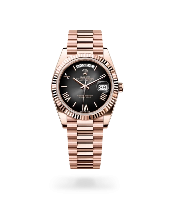 Rolex Day-Date 40 in Everose gold with a Slate ombré dial, fluted bezel, and President bracelet - Crisson