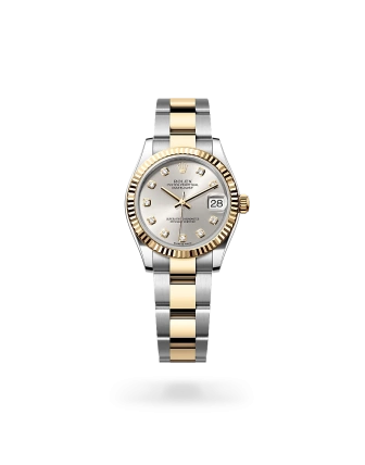 Rolex Datejust 31 in Oystersteel and yellow gold with a silver dial with diamonds, fluted bezel, and Oyster bracelet - Crisson