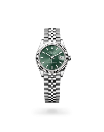 Rolex Datejust 31 in Oystersteel and white gold with a mint green dial, fluted bezel, and Jubilee bracelet - Crisson