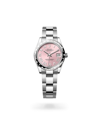 Rolex Datejust 31 in Oystersteel, white gold and diamonds with a pink dial, bezel with diamonds, and Oyster bracelet - Crisson