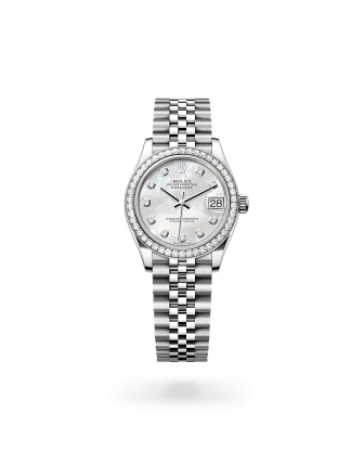 Rolex Datejust 31 in Oystersteel, white gold and diamonds with a white mother-of-pearl dial with diamonds, bezel with diamonds, and Jubilee bracelet - Crisson