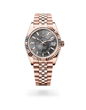 Rolex Sky-Dweller in Everose gold with a Slate dial, fluted bezel, and Jubilee bracelet - Crisson