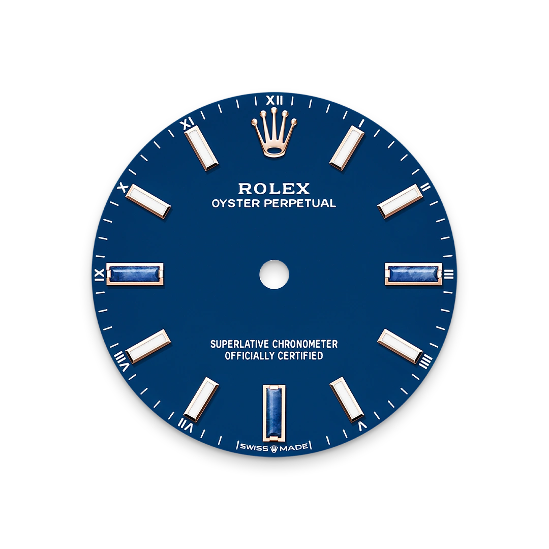 Rolex Oyster Perpetual 34 in Everose gold with a Blue stone dial, domed bezel, and Oyster bracelet, m124205-0002 - Crisson Rolex Oyster Perpetual 34 in Everose gold with a Blue stone dial, domed bezel, and Oyster bracelet, m124205-0002 - Crisson