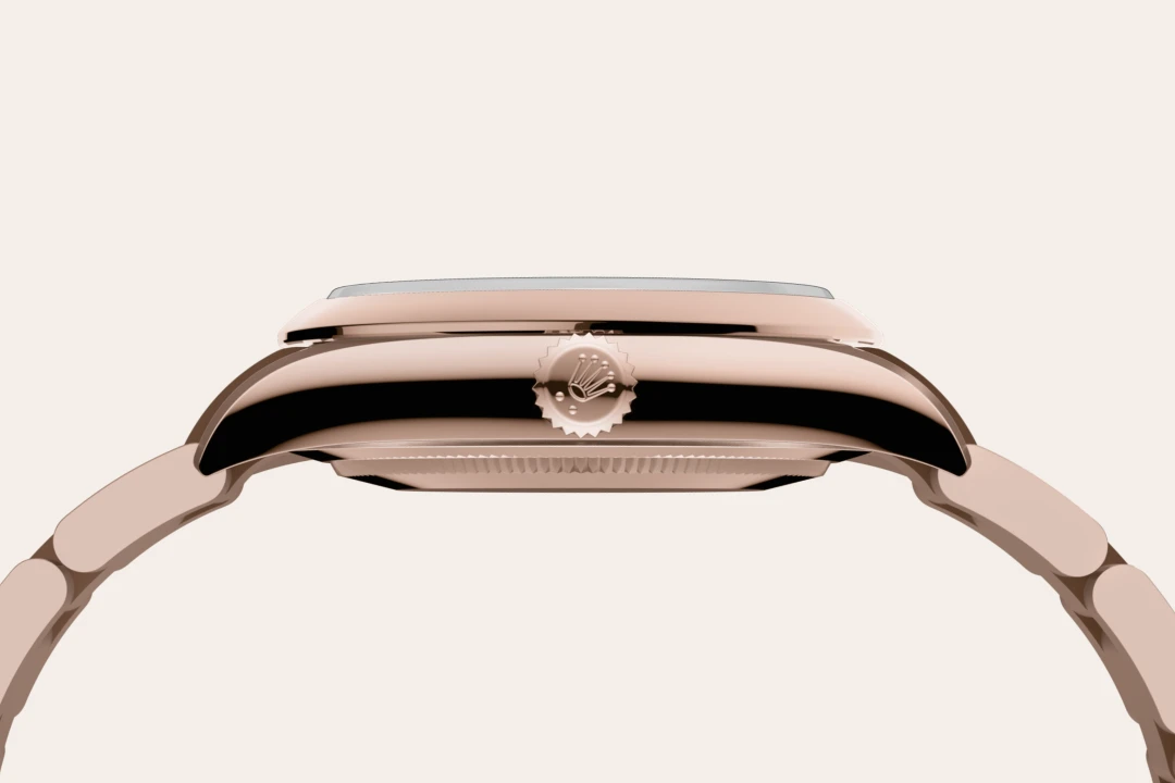 Rolex Oyster Perpetual 34 in Everose gold with a Blue stone dial, domed bezel, and Oyster bracelet, m124205-0002 - Crisson Rolex Oyster Perpetual 34 in Everose gold with a Blue stone dial, domed bezel, and Oyster bracelet, m124205-0002 - Crisson