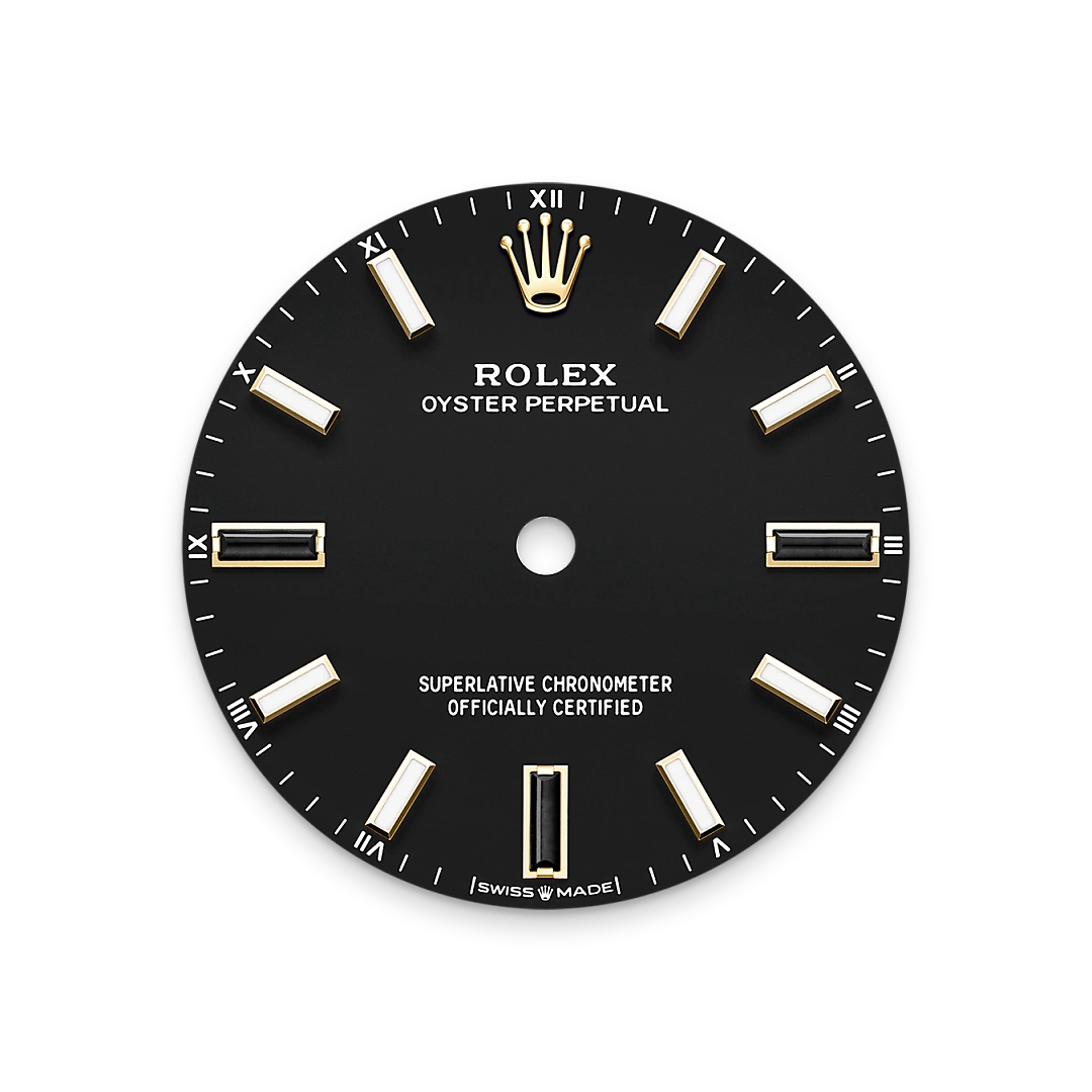 Rolex Oyster Perpetual 34 in yellow gold with a Black dial, domed bezel, and Oyster bracelet, m124208-0001 - Crisson Rolex Oyster Perpetual 34 in yellow gold with a Black dial, domed bezel, and Oyster bracelet, m124208-0001 - Crisson