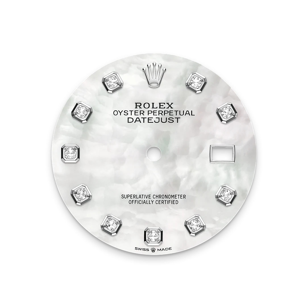 Rolex Datejust 36 in Oystersteel, white gold and diamonds with a white mother-of-pearl dial with diamonds, bezel with diamonds, and Jubilee bracelet, m126284rbr-0011 - Crisson