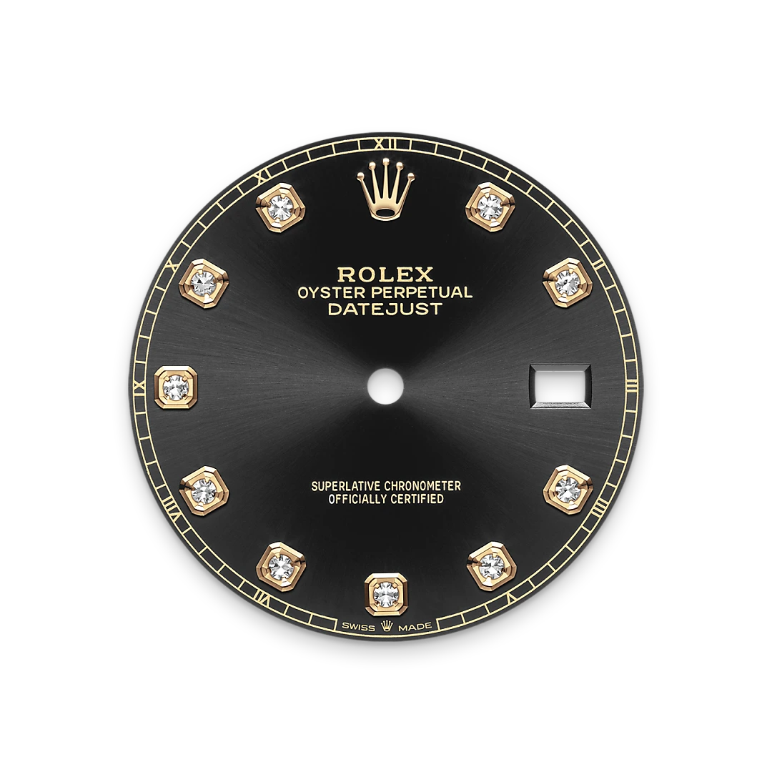 Rolex Datejust 41 in Oystersteel and yellow gold with a Bright black dial set with diamonds, fluted bezel, and Oyster bracelet, m126333-0006 - Crisson