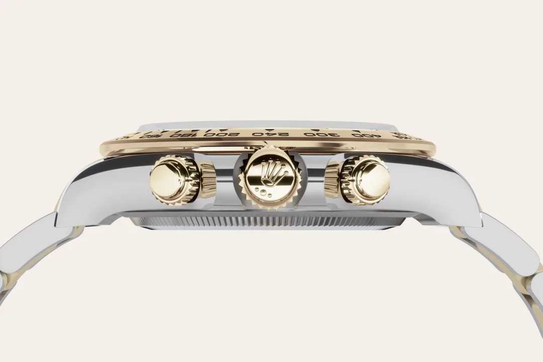 Rolex Cosmograph Daytona in Oystersteel and yellow gold with a black, golden counter rings dial, fixed bezel, and Oyster bracelet, m126503-0003 - Crisson