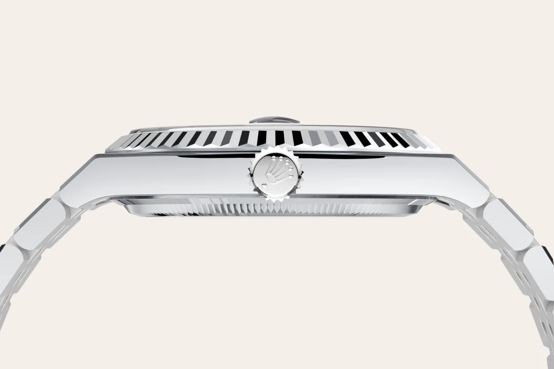 Rolex Land-Dweller 40 in Platinum with an Ice blue dial, fluted bezel, and flat Jubilee bracelet, m127336-0001 - Crisson